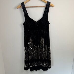 Free People Dress Women's SM Black Babydoll Embellished Velvet Boho Mini